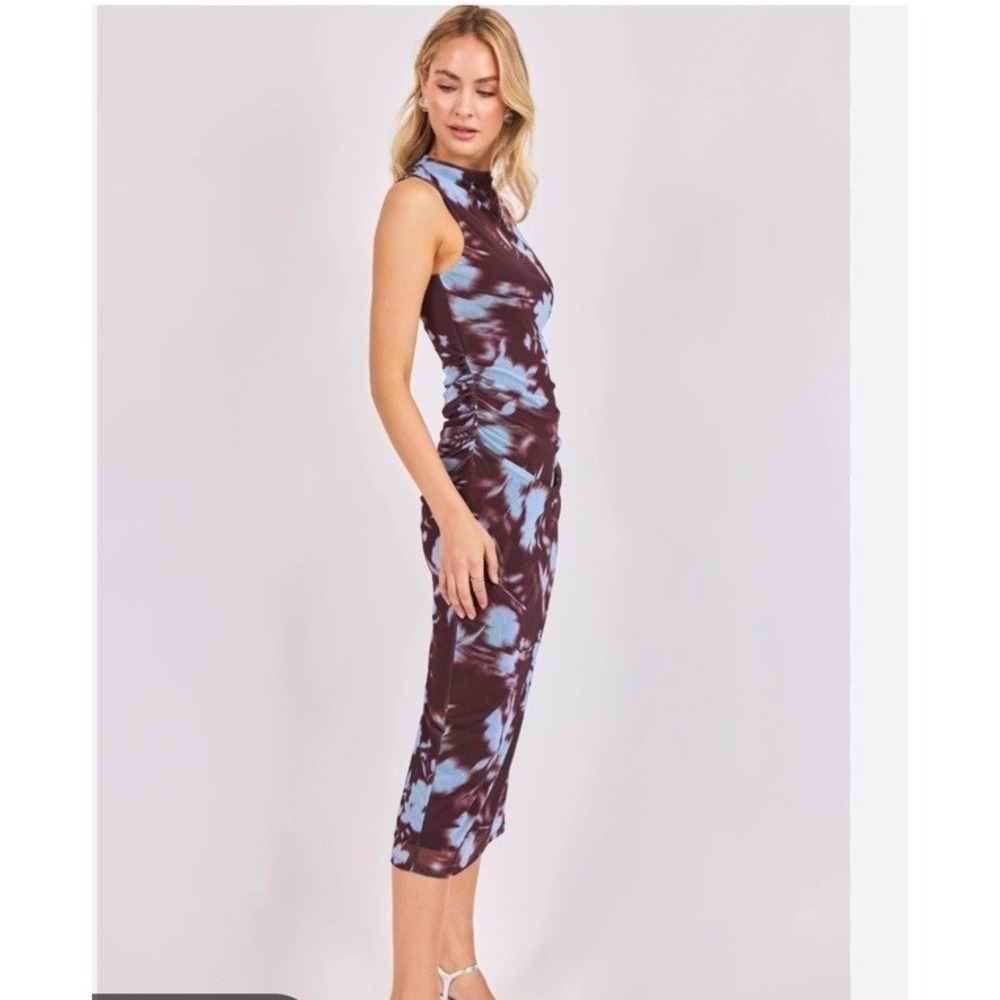 Sincerely Jules NWT Black & Blue Floral Midi Mesh Dress Lined Medium‎ M